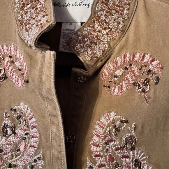 Telluride Clothing Company beaded/embroidered mandarin collar jacket 4 - Picture 2 of 8